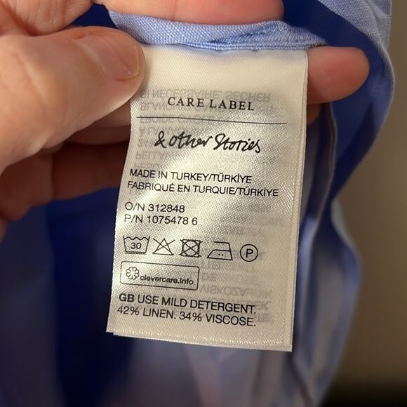 NWT & Other Stories Asymmetric Pleated Midi Skirt in Mid Blue Size 10 - Picture 6 of 9